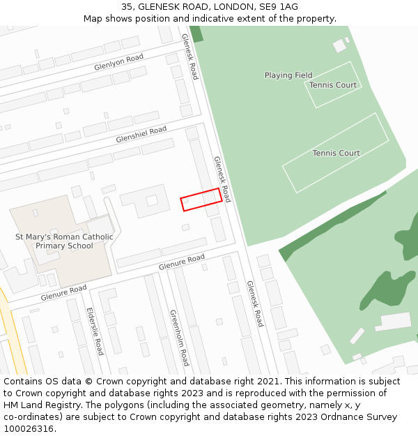 35, GLENESK ROAD, LONDON, SE9 1AG: Location map and indicative extent of plot