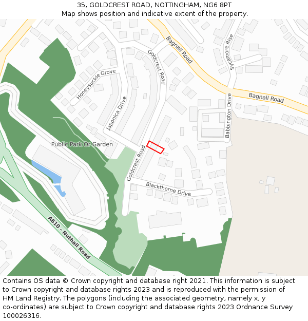 35, GOLDCREST ROAD, NOTTINGHAM, NG6 8PT: Location map and indicative extent of plot