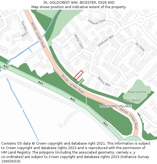 35, GOLDCREST WAY, BICESTER, OX26 6XD: Location map and indicative extent of plot