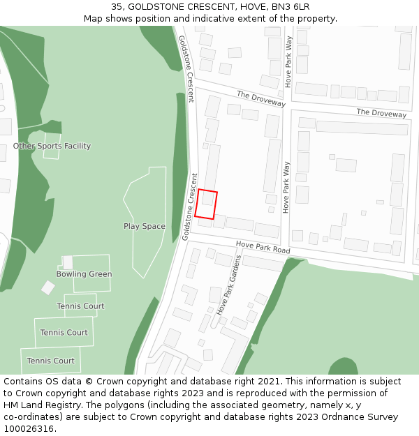 35, GOLDSTONE CRESCENT, HOVE, BN3 6LR: Location map and indicative extent of plot
