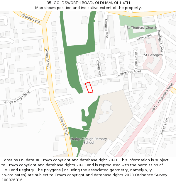 35, GOLDSWORTH ROAD, OLDHAM, OL1 4TH: Location map and indicative extent of plot