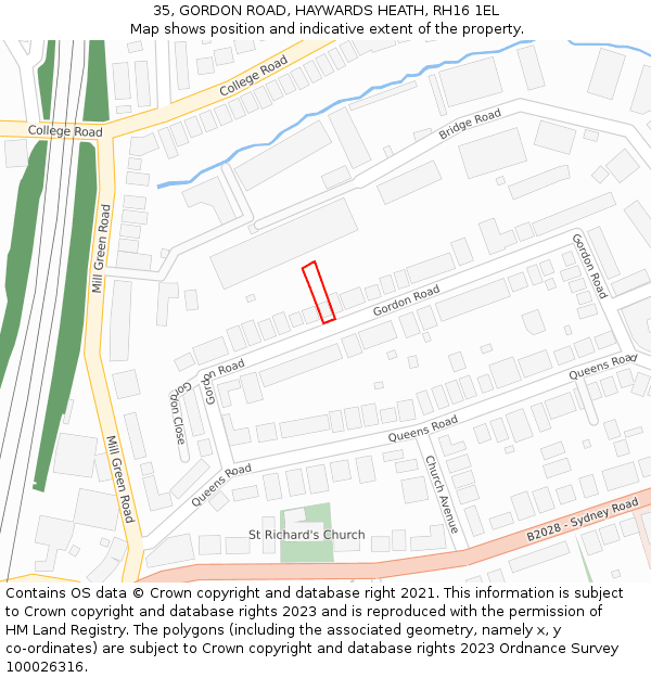 35, GORDON ROAD, HAYWARDS HEATH, RH16 1EL: Location map and indicative extent of plot