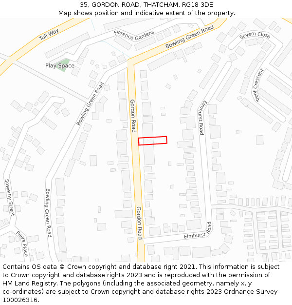 35, GORDON ROAD, THATCHAM, RG18 3DE: Location map and indicative extent of plot