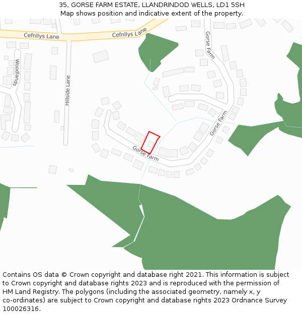 35, GORSE FARM ESTATE, LLANDRINDOD WELLS, LD1 5SH: Location map and indicative extent of plot