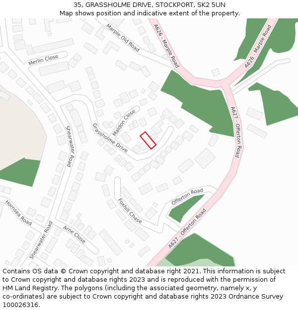 35, GRASSHOLME DRIVE, STOCKPORT, SK2 5UN: Location map and indicative extent of plot