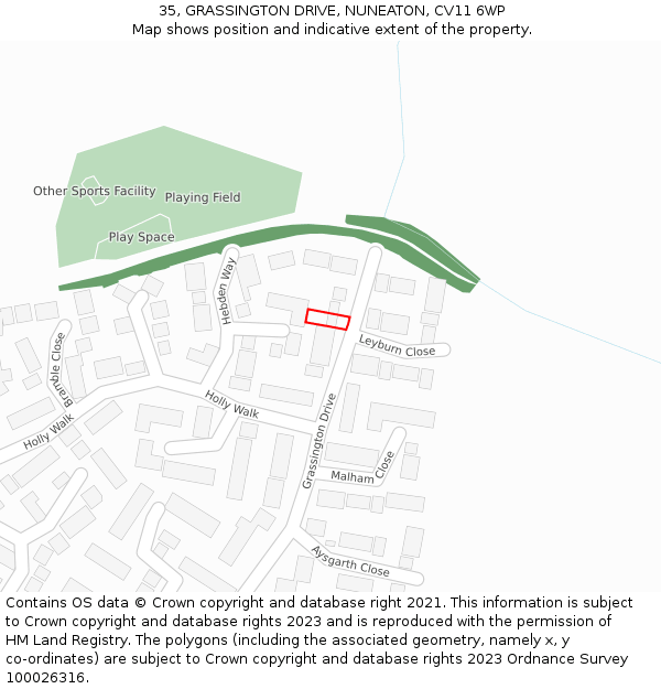 35, GRASSINGTON DRIVE, NUNEATON, CV11 6WP: Location map and indicative extent of plot