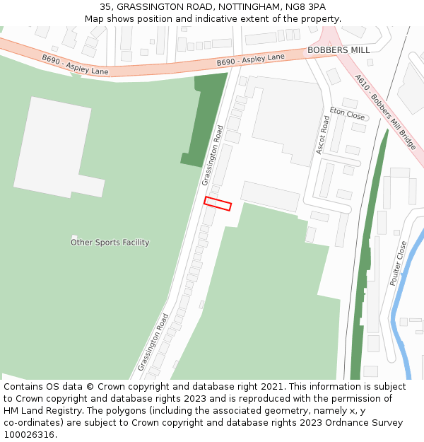 35, GRASSINGTON ROAD, NOTTINGHAM, NG8 3PA: Location map and indicative extent of plot