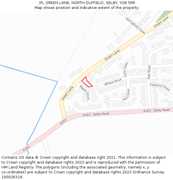 35, GREEN LANE, NORTH DUFFIELD, SELBY, YO8 5RR: Location map and indicative extent of plot