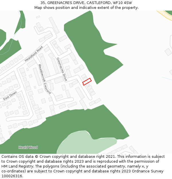 35, GREENACRES DRIVE, CASTLEFORD, WF10 4SW: Location map and indicative extent of plot