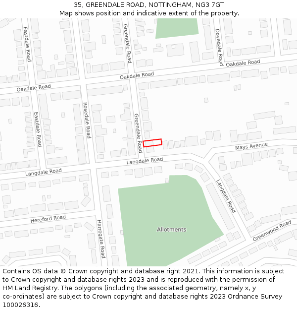 35, GREENDALE ROAD, NOTTINGHAM, NG3 7GT: Location map and indicative extent of plot