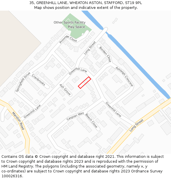 35, GREENHILL LANE, WHEATON ASTON, STAFFORD, ST19 9PL: Location map and indicative extent of plot