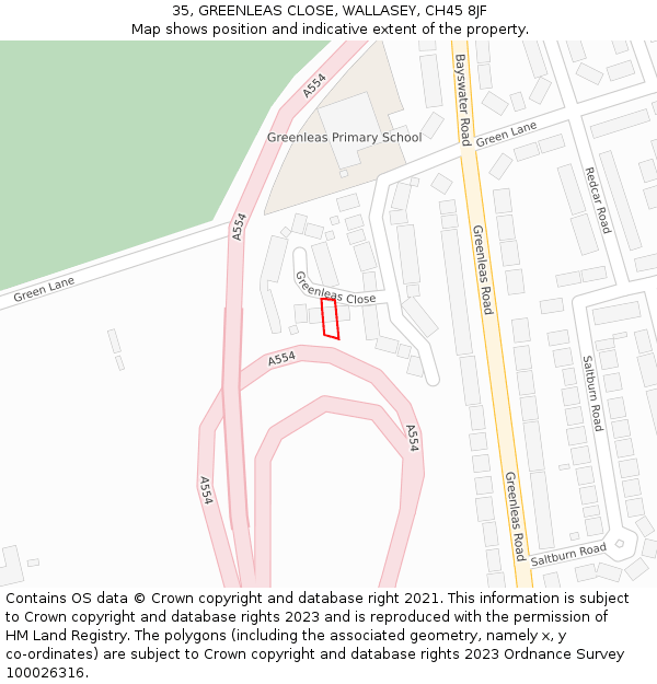 35, GREENLEAS CLOSE, WALLASEY, CH45 8JF: Location map and indicative extent of plot