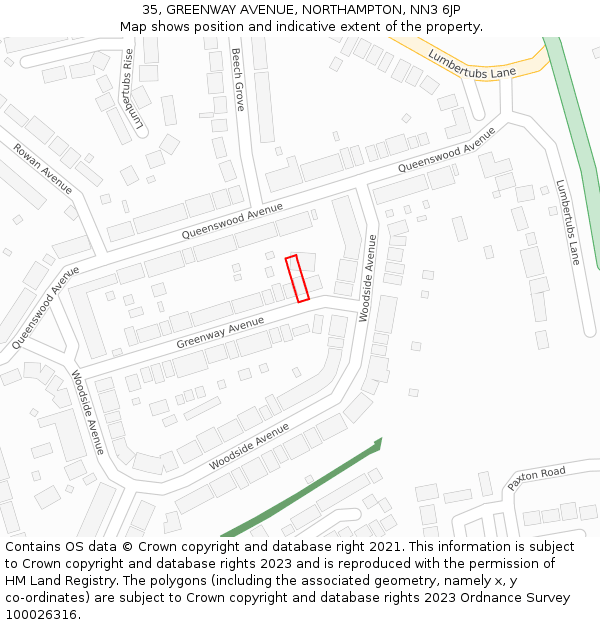 35, GREENWAY AVENUE, NORTHAMPTON, NN3 6JP: Location map and indicative extent of plot