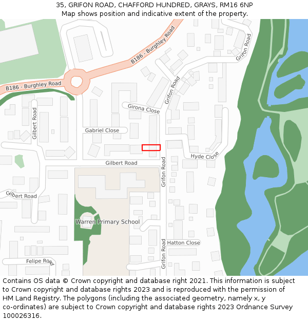 35, GRIFON ROAD, CHAFFORD HUNDRED, GRAYS, RM16 6NP: Location map and indicative extent of plot