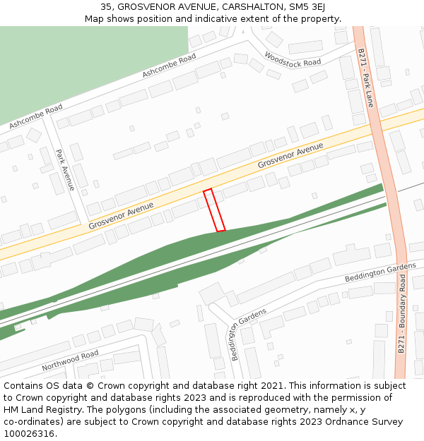 35, GROSVENOR AVENUE, CARSHALTON, SM5 3EJ: Location map and indicative extent of plot