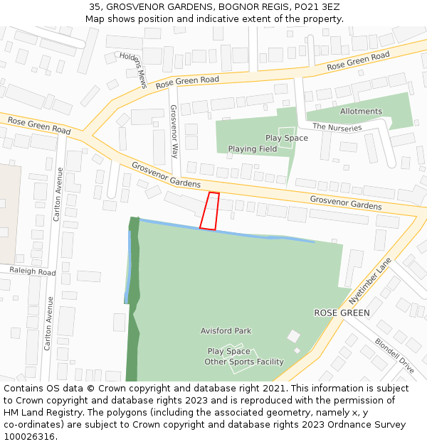 35, GROSVENOR GARDENS, BOGNOR REGIS, PO21 3EZ: Location map and indicative extent of plot