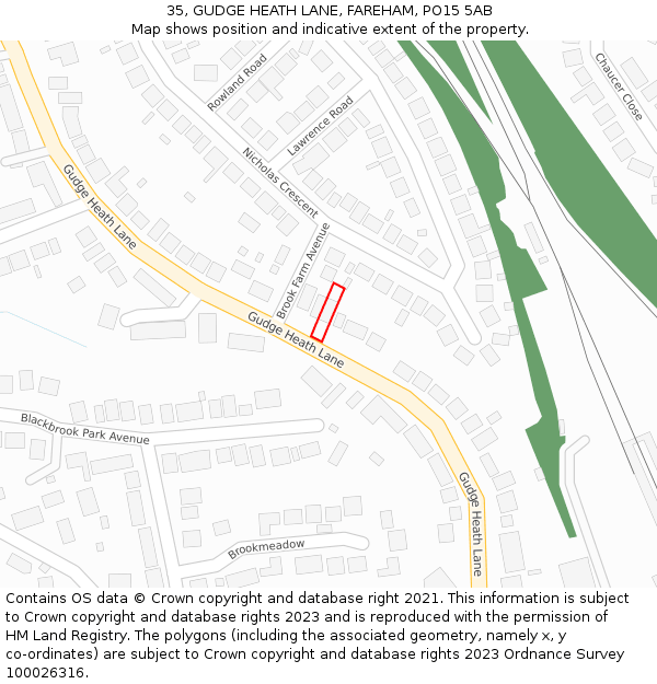 35, GUDGE HEATH LANE, FAREHAM, PO15 5AB: Location map and indicative extent of plot