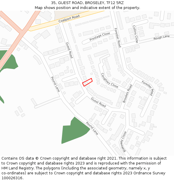 35, GUEST ROAD, BROSELEY, TF12 5RZ: Location map and indicative extent of plot