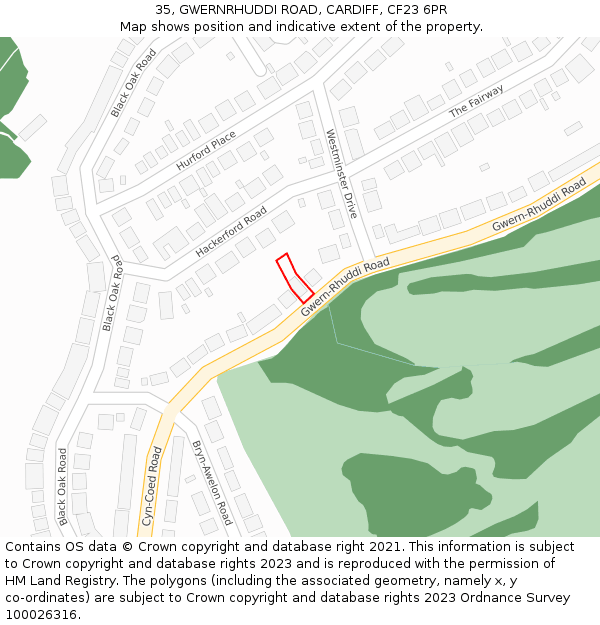 35, GWERNRHUDDI ROAD, CARDIFF, CF23 6PR: Location map and indicative extent of plot