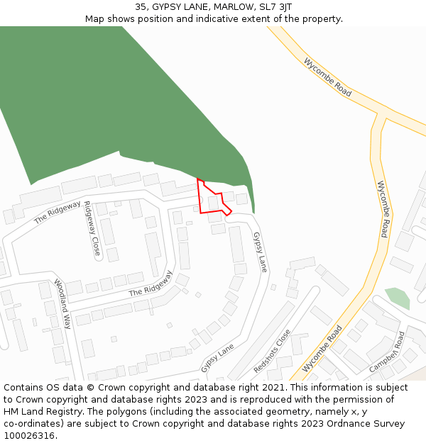 35, GYPSY LANE, MARLOW, SL7 3JT: Location map and indicative extent of plot