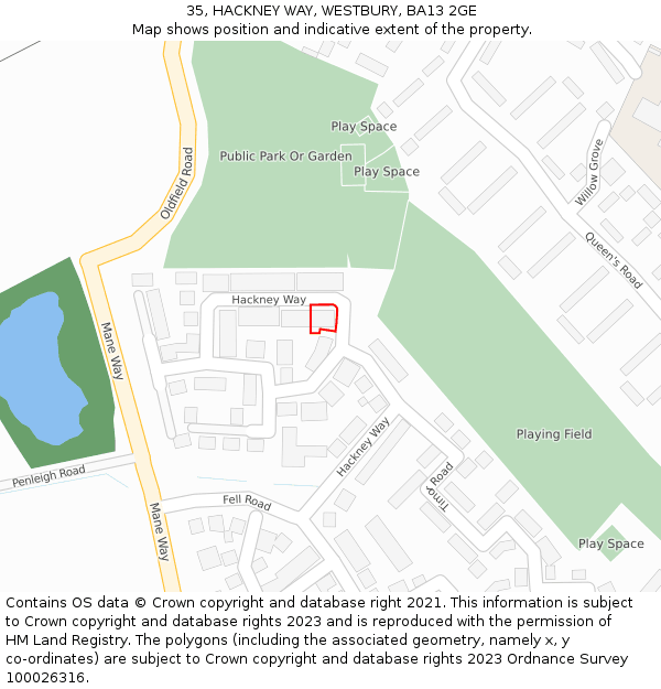 35, HACKNEY WAY, WESTBURY, BA13 2GE: Location map and indicative extent of plot