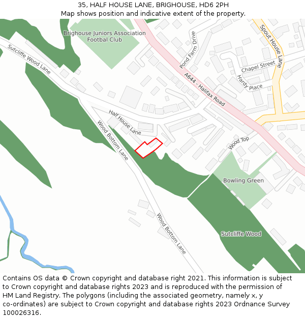 35, HALF HOUSE LANE, BRIGHOUSE, HD6 2PH: Location map and indicative extent of plot