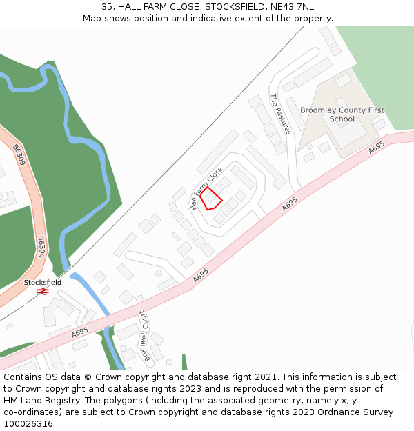 35, HALL FARM CLOSE, STOCKSFIELD, NE43 7NL: Location map and indicative extent of plot
