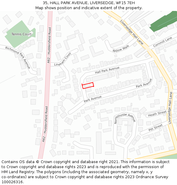 35, HALL PARK AVENUE, LIVERSEDGE, WF15 7EH: Location map and indicative extent of plot