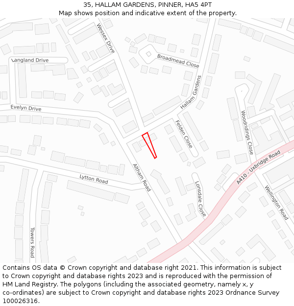 35, HALLAM GARDENS, PINNER, HA5 4PT: Location map and indicative extent of plot