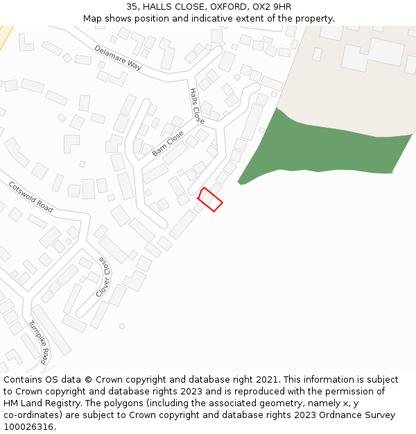 35, HALLS CLOSE, OXFORD, OX2 9HR: Location map and indicative extent of plot