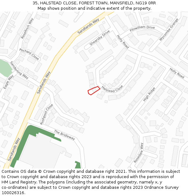 35, HALSTEAD CLOSE, FOREST TOWN, MANSFIELD, NG19 0RR: Location map and indicative extent of plot