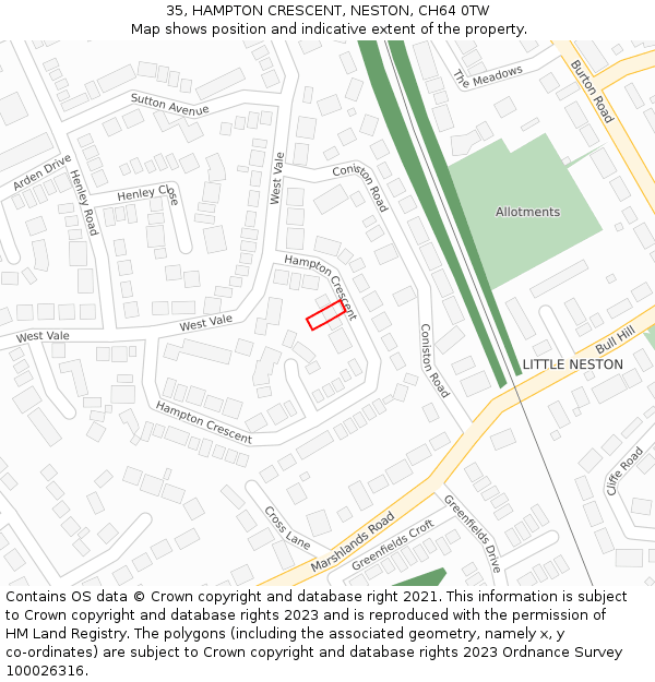 35, HAMPTON CRESCENT, NESTON, CH64 0TW: Location map and indicative extent of plot