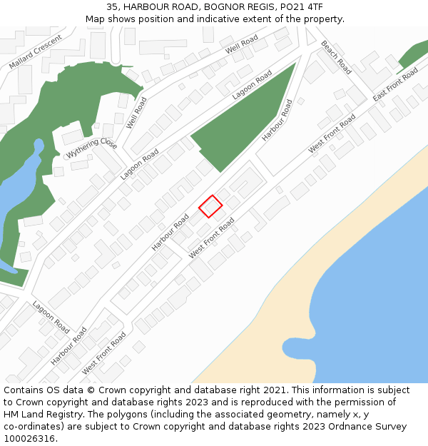 35, HARBOUR ROAD, BOGNOR REGIS, PO21 4TF: Location map and indicative extent of plot