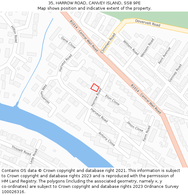 35, HARROW ROAD, CANVEY ISLAND, SS8 9PE: Location map and indicative extent of plot