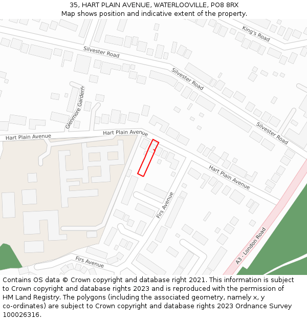 35, HART PLAIN AVENUE, WATERLOOVILLE, PO8 8RX: Location map and indicative extent of plot