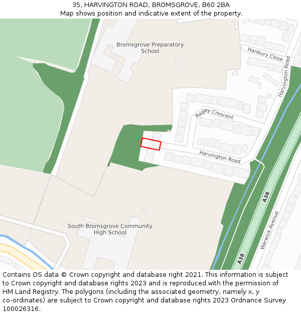 35, HARVINGTON ROAD, BROMSGROVE, B60 2BA: Location map and indicative extent of plot