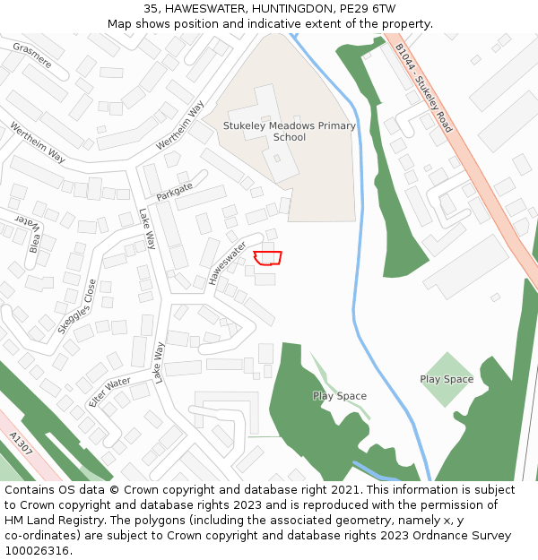 35, HAWESWATER, HUNTINGDON, PE29 6TW: Location map and indicative extent of plot