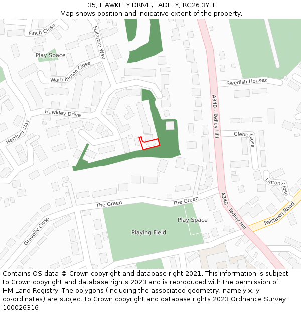 35, HAWKLEY DRIVE, TADLEY, RG26 3YH: Location map and indicative extent of plot