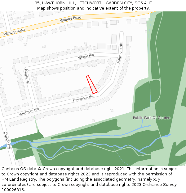 35, HAWTHORN HILL, LETCHWORTH GARDEN CITY, SG6 4HF: Location map and indicative extent of plot