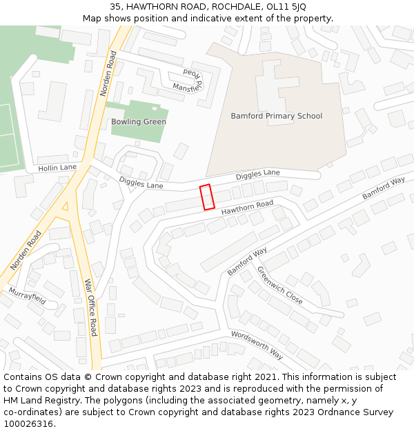 35, HAWTHORN ROAD, ROCHDALE, OL11 5JQ: Location map and indicative extent of plot