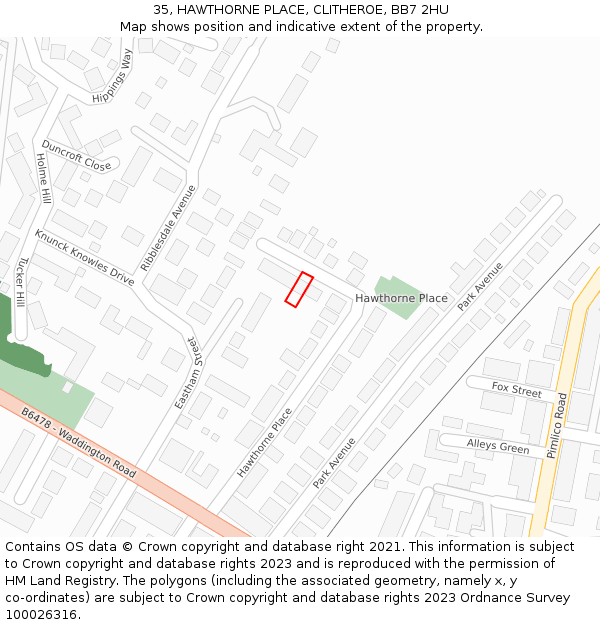 35, HAWTHORNE PLACE, CLITHEROE, BB7 2HU: Location map and indicative extent of plot