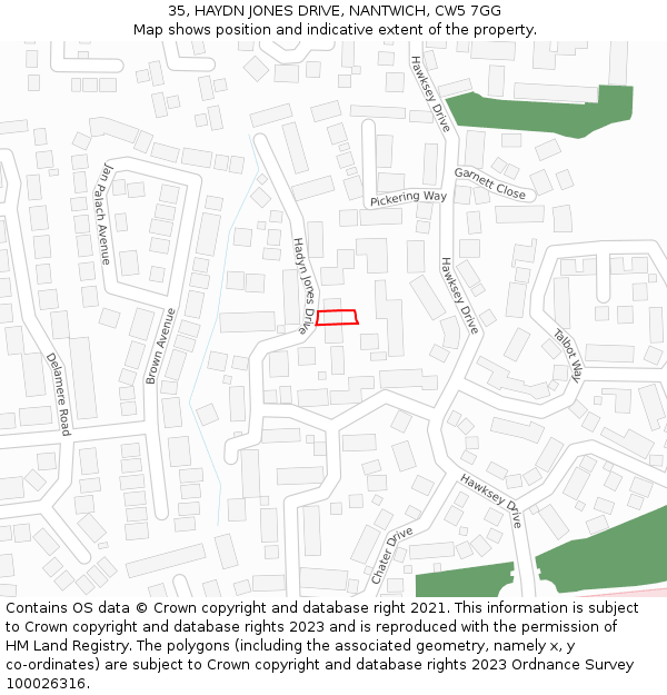 35, HAYDN JONES DRIVE, NANTWICH, CW5 7GG: Location map and indicative extent of plot