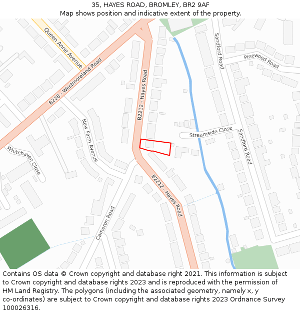 35, HAYES ROAD, BROMLEY, BR2 9AF: Location map and indicative extent of plot