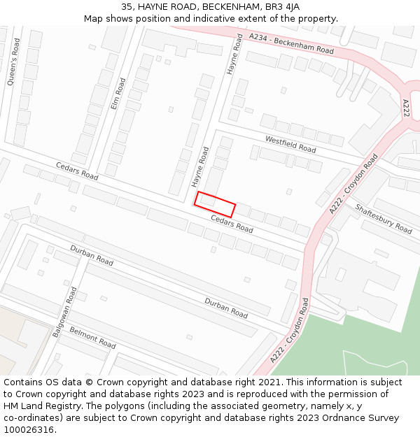 35, HAYNE ROAD, BECKENHAM, BR3 4JA: Location map and indicative extent of plot