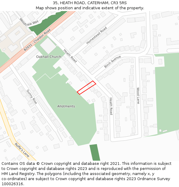 35, HEATH ROAD, CATERHAM, CR3 5RS: Location map and indicative extent of plot