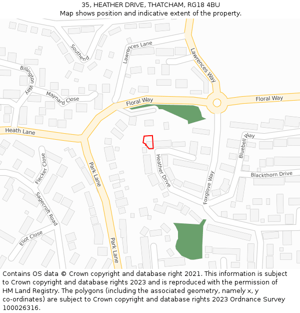 35, HEATHER DRIVE, THATCHAM, RG18 4BU: Location map and indicative extent of plot