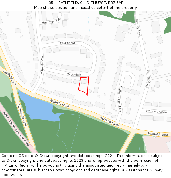 35, HEATHFIELD, CHISLEHURST, BR7 6AF: Location map and indicative extent of plot