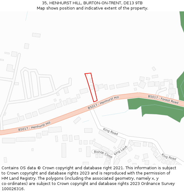 35, HENHURST HILL, BURTON-ON-TRENT, DE13 9TB: Location map and indicative extent of plot