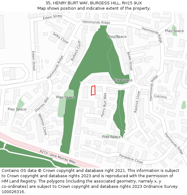 35, HENRY BURT WAY, BURGESS HILL, RH15 9UX: Location map and indicative extent of plot