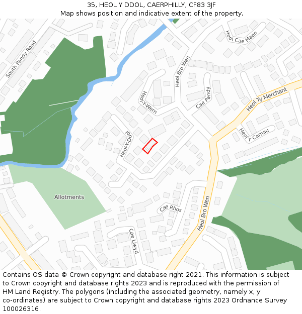 35, HEOL Y DDOL, CAERPHILLY, CF83 3JF: Location map and indicative extent of plot